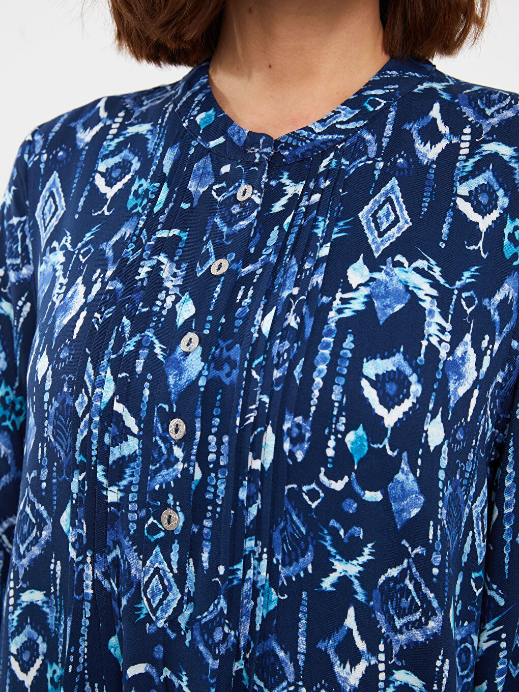 Robe à Col Mao à Motifs à Manches Longues pour Femmes-2