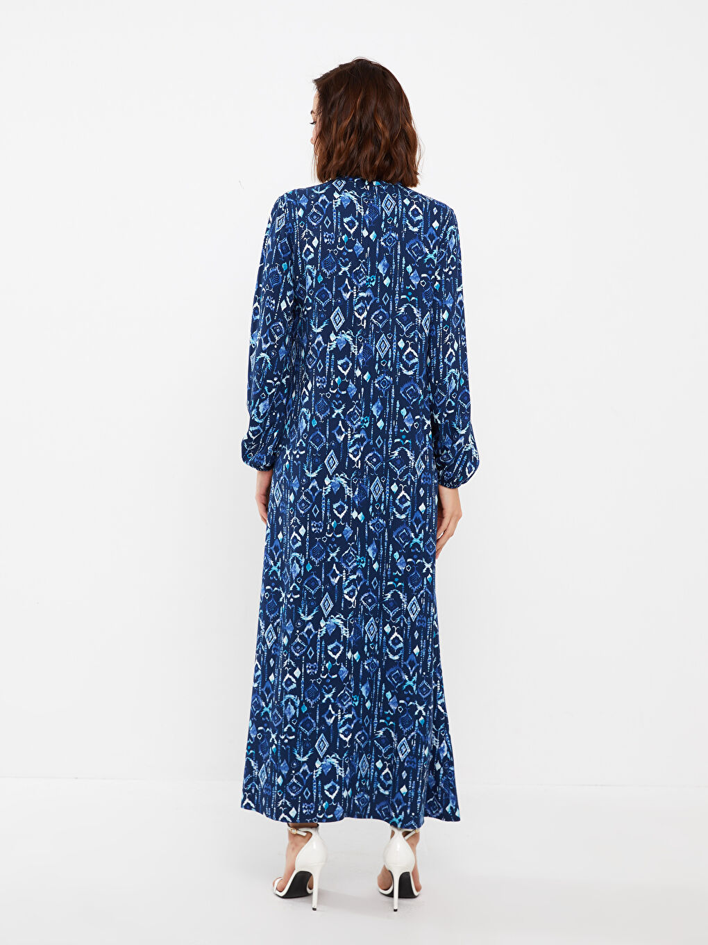 Robe à Col Mao à Motifs à Manches Longues pour Femmes-3