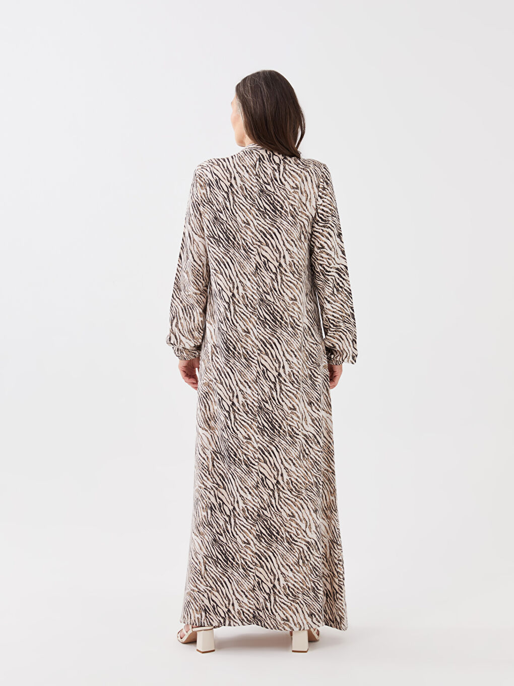 Grandad Collar Patterned Long Sleeve Women's Dress -S3AI79Z8-LQY