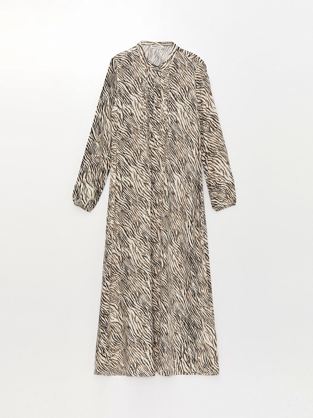 Grandad Collar Patterned Long Sleeve Women's Dress -S3AI79Z8-LQY