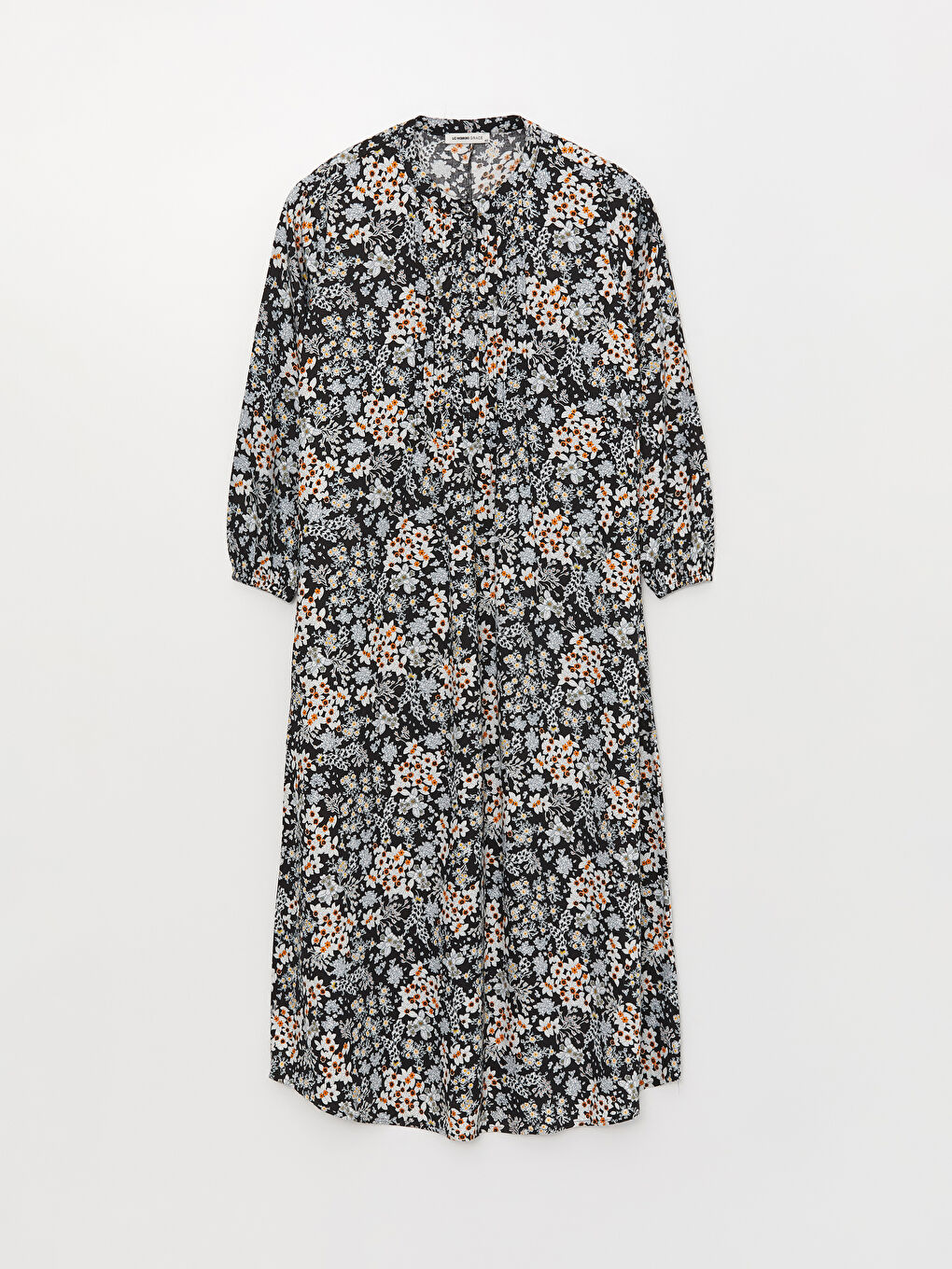 Siyah Hakim Yaka Desenli Uzun Kollu Kadın Elbise-5