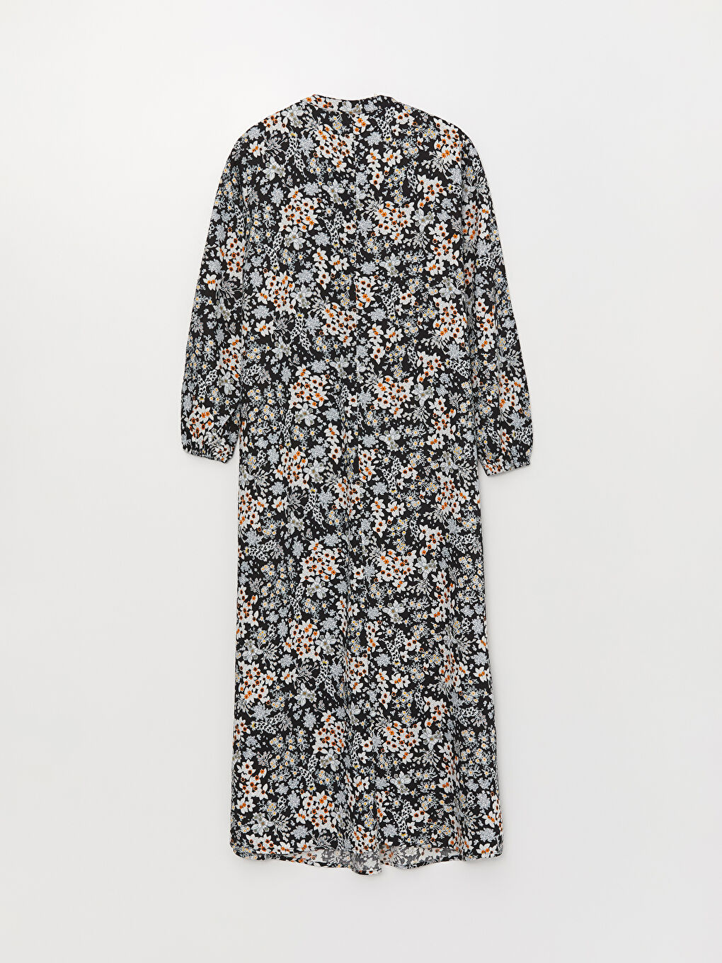 Siyah Hakim Yaka Desenli Uzun Kollu Kadın Elbise-6