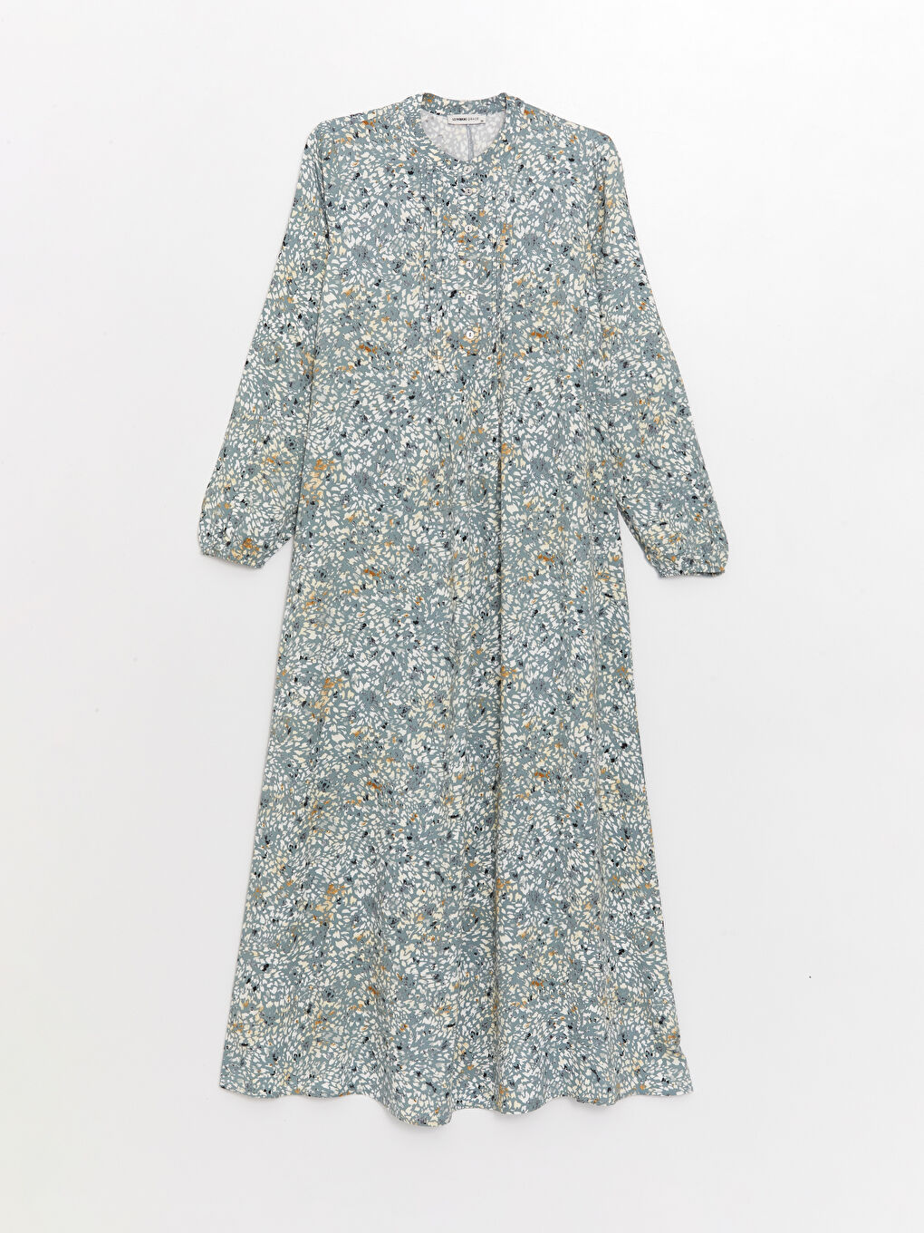 Yeşil Hakim Yaka Desenli Uzun Kollu Kadın Elbise-5