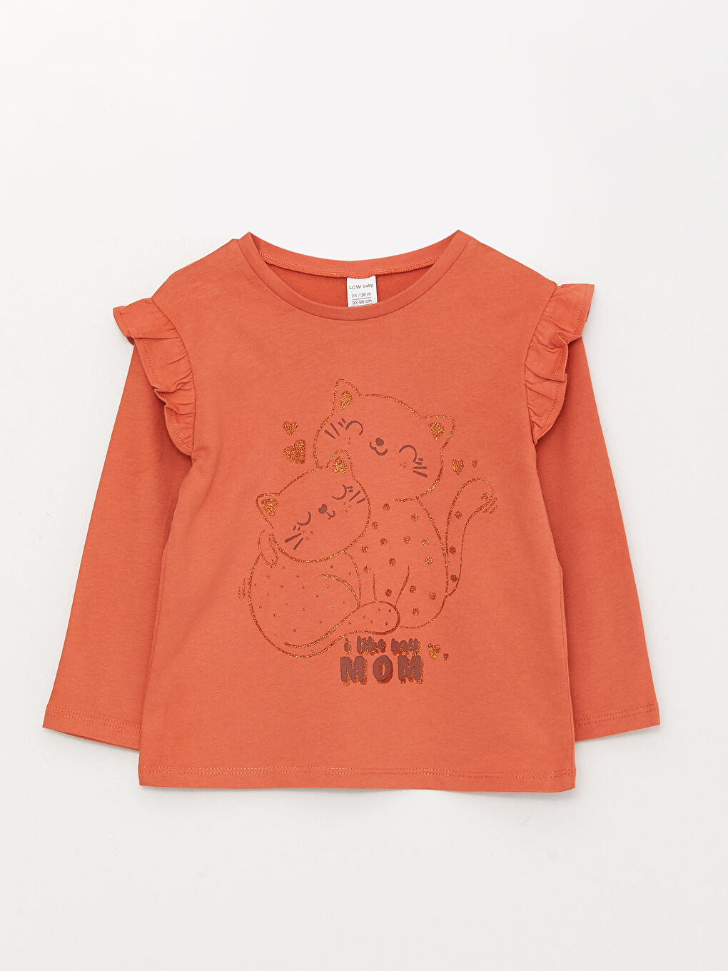 تيشيرت ياقة دائرية كم طويل مطبوع بنات رضع - مجموعة من 2-1