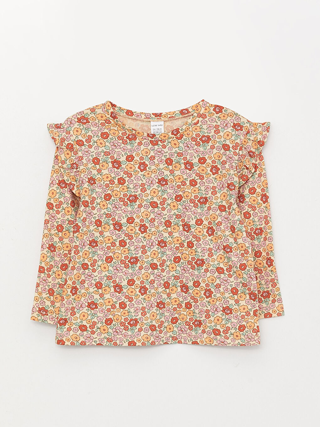 تيشيرت ياقة دائرية كم طويل مطبوع بنات رضع - مجموعة من 2-2