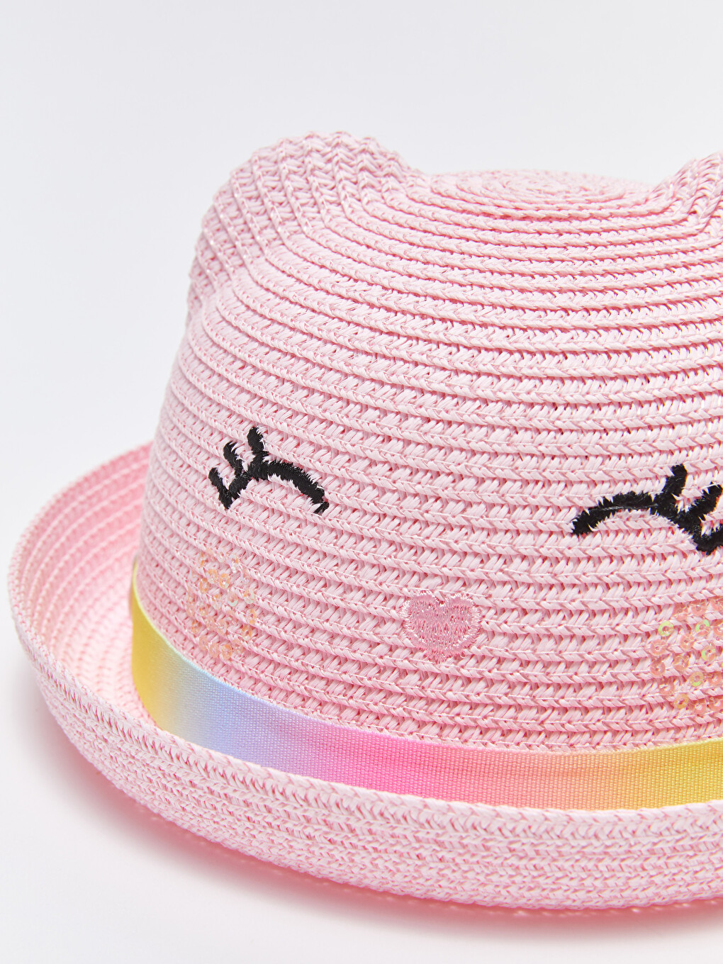 3d აპლიკაციებით გაფორმებული ჩალის გოგონას Fedora ქუდი-1
