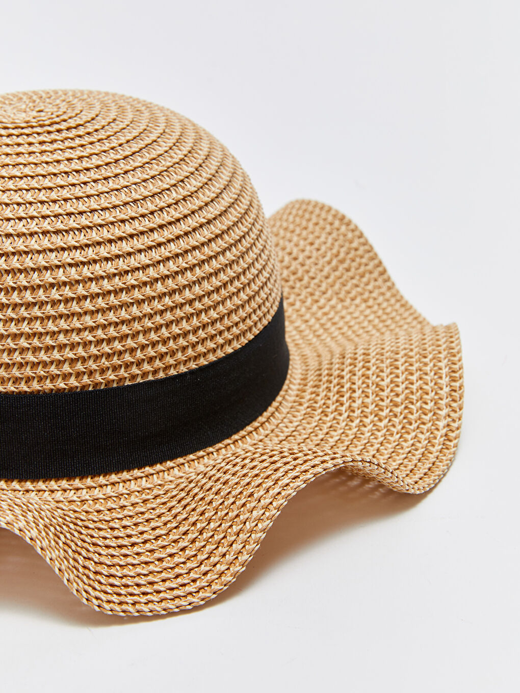 Bej Hasır Kız Çocuk Fötr Şapka-2