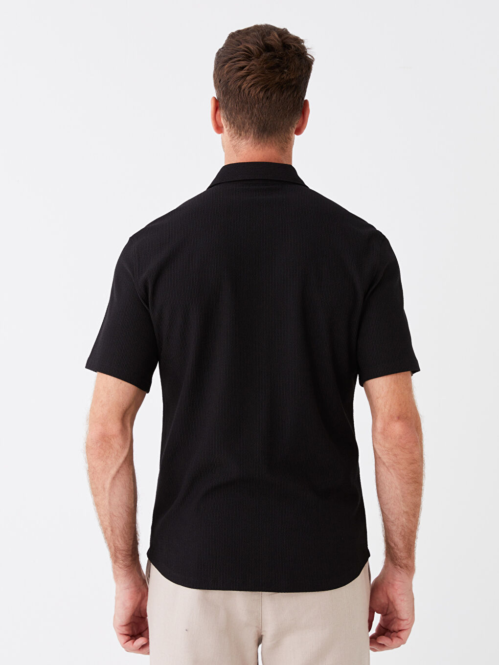 Siyah Regular Fit Kısa Kollu Erkek Gömlek-4