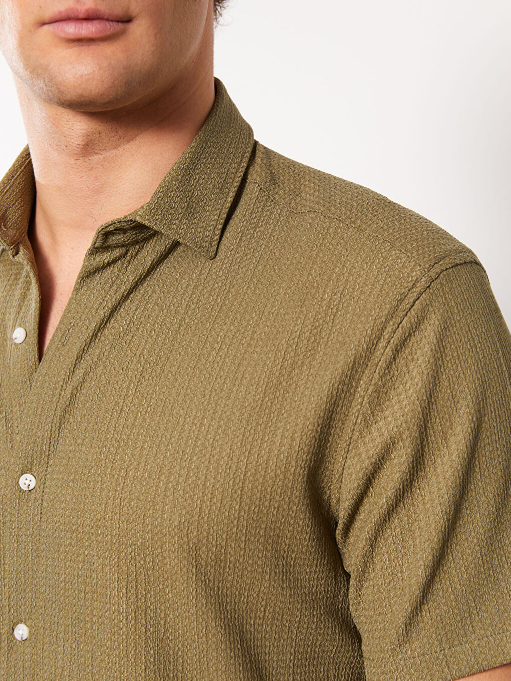 Haki Regular Fit Kısa Kollu Erkek Gömlek-3