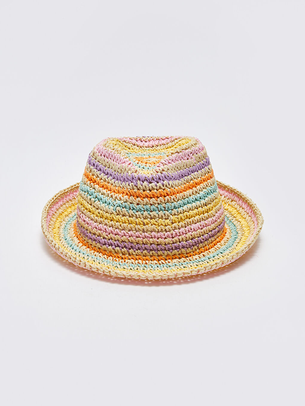 Karışık Çok Renkli Kız Çocuk Hasır Fötr Şapka-1