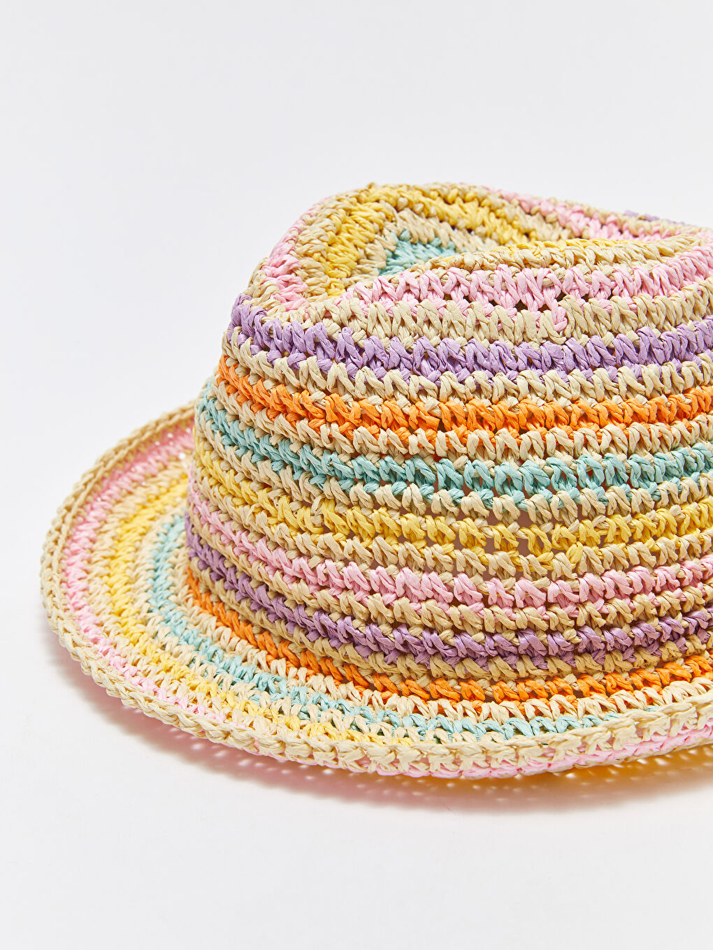 Karışık Çok Renkli Kız Çocuk Hasır Fötr Şapka-3