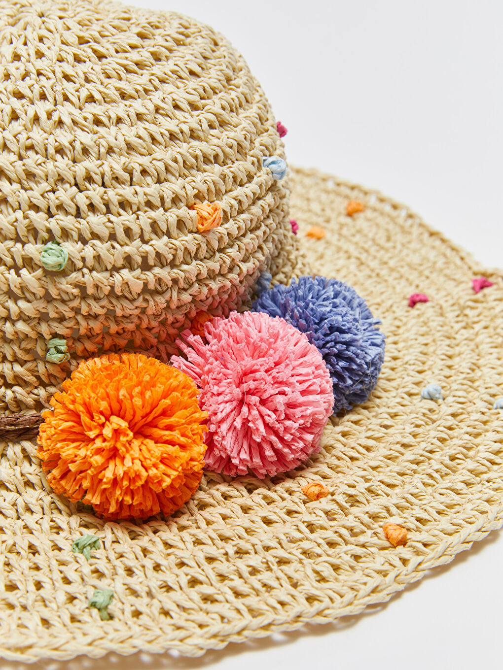 Chapeau Fedora en Paille pour Fille avec Pompon-1