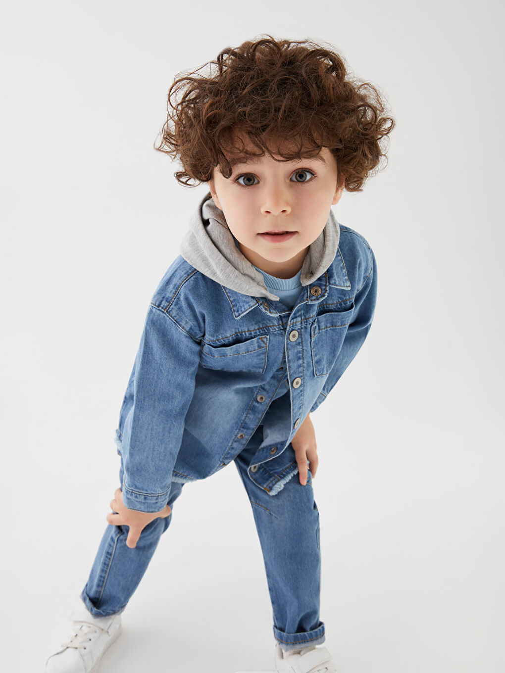 Hooded Long Sleeve Baby Boy Jean Shirt