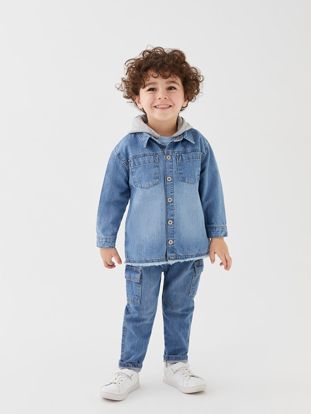 Hooded Long Sleeve Baby Boy Jean Shirt-1