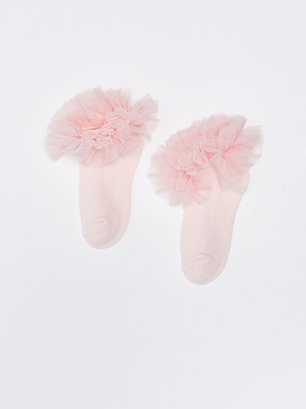 Pembe Tül Detaylı Kız Bebek Patik Çorap