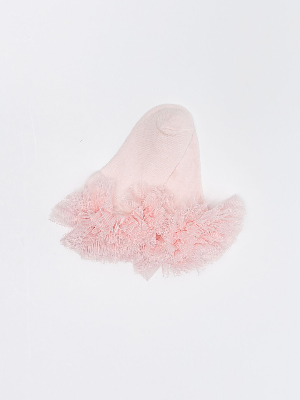 Pembe Tül Detaylı Kız Bebek Patik Çorap-1