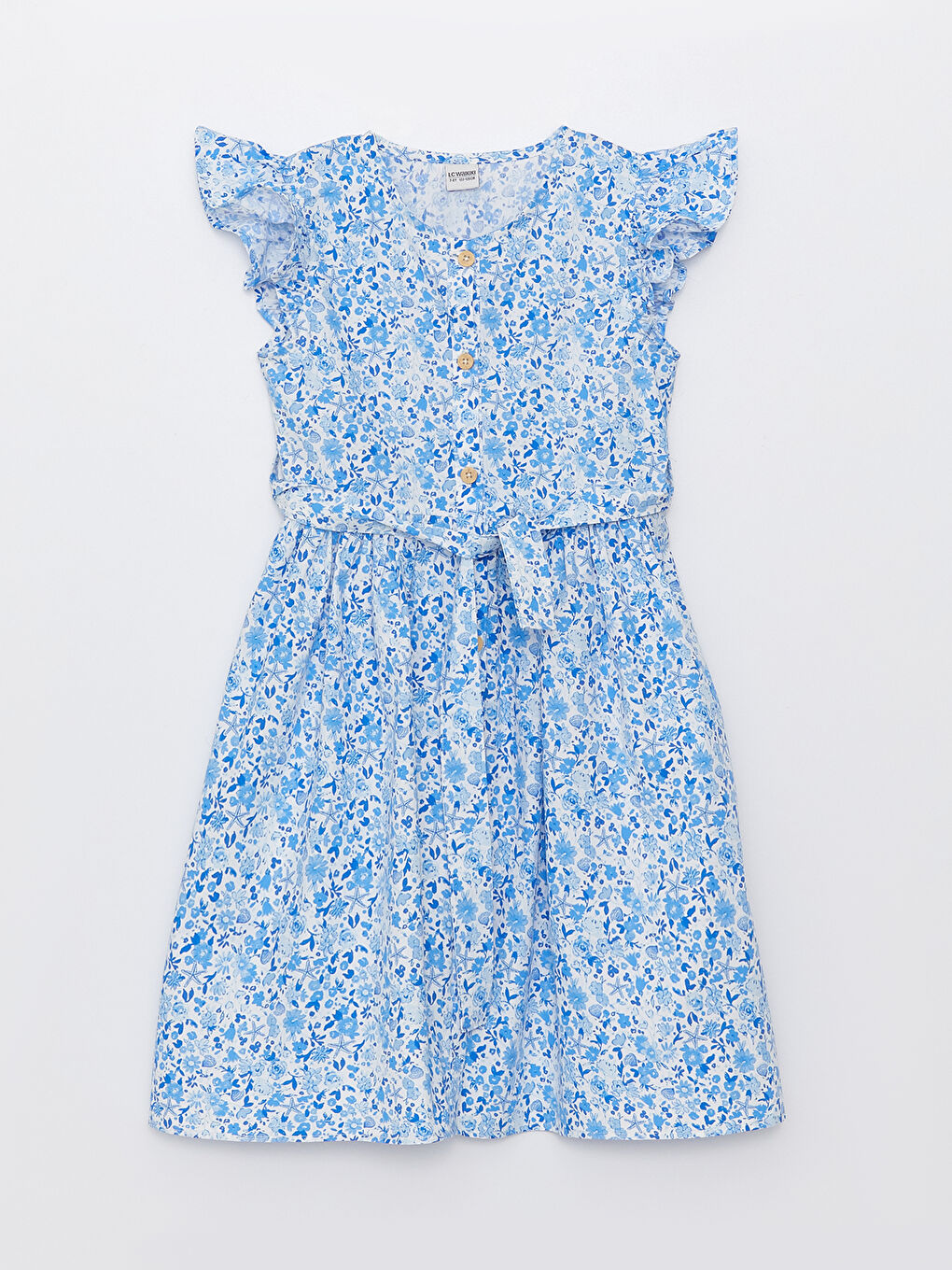 Crew Neck Pattern Short Sleeve Poplin Girl Dress