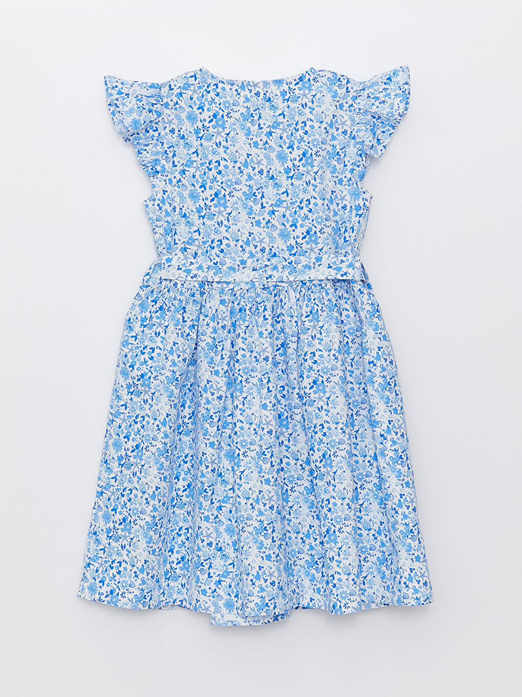 Crew Neck Pattern Short Sleeve Poplin Girl Dress-1