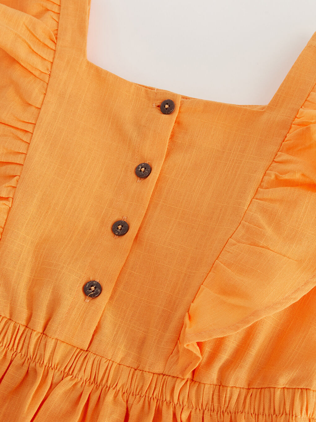 Turuncu Kare Yaka Fırfır Detaylı Basic Kız Çocuk Elbise-2