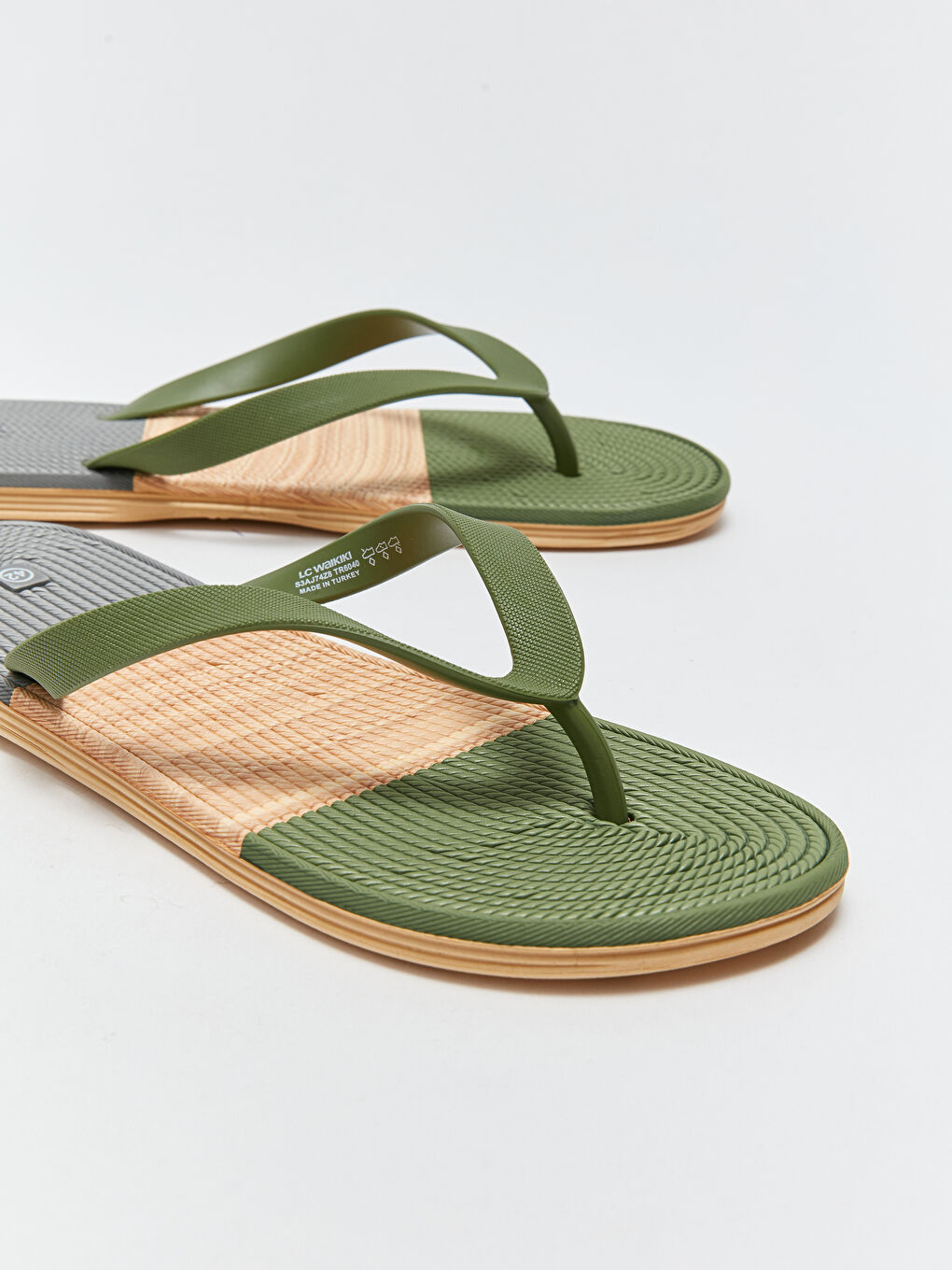 Bej Renk Bloklu Erkek Parmak Arası Plaj Terliği-2