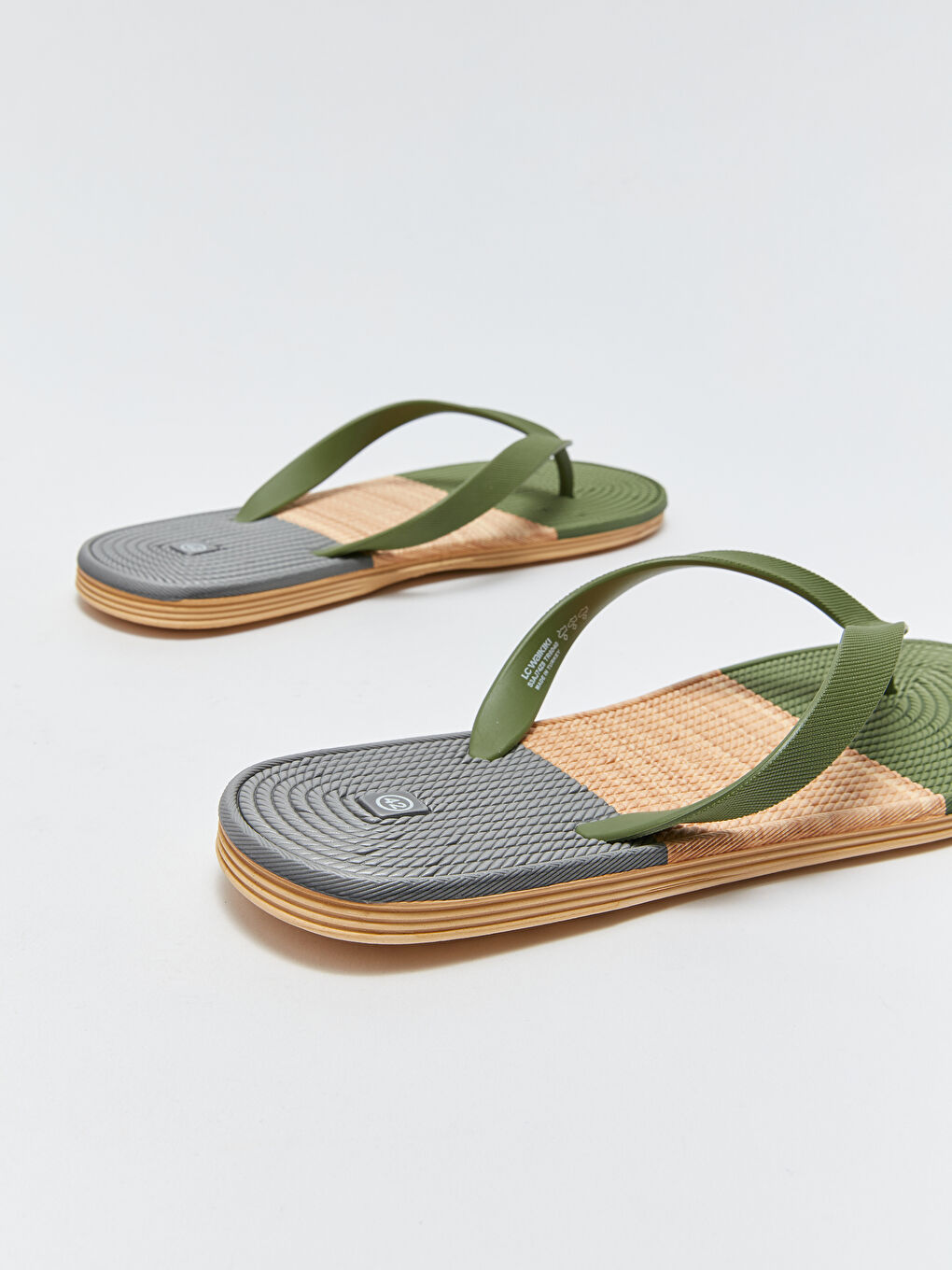 Bej Renk Bloklu Erkek Parmak Arası Plaj Terliği-3