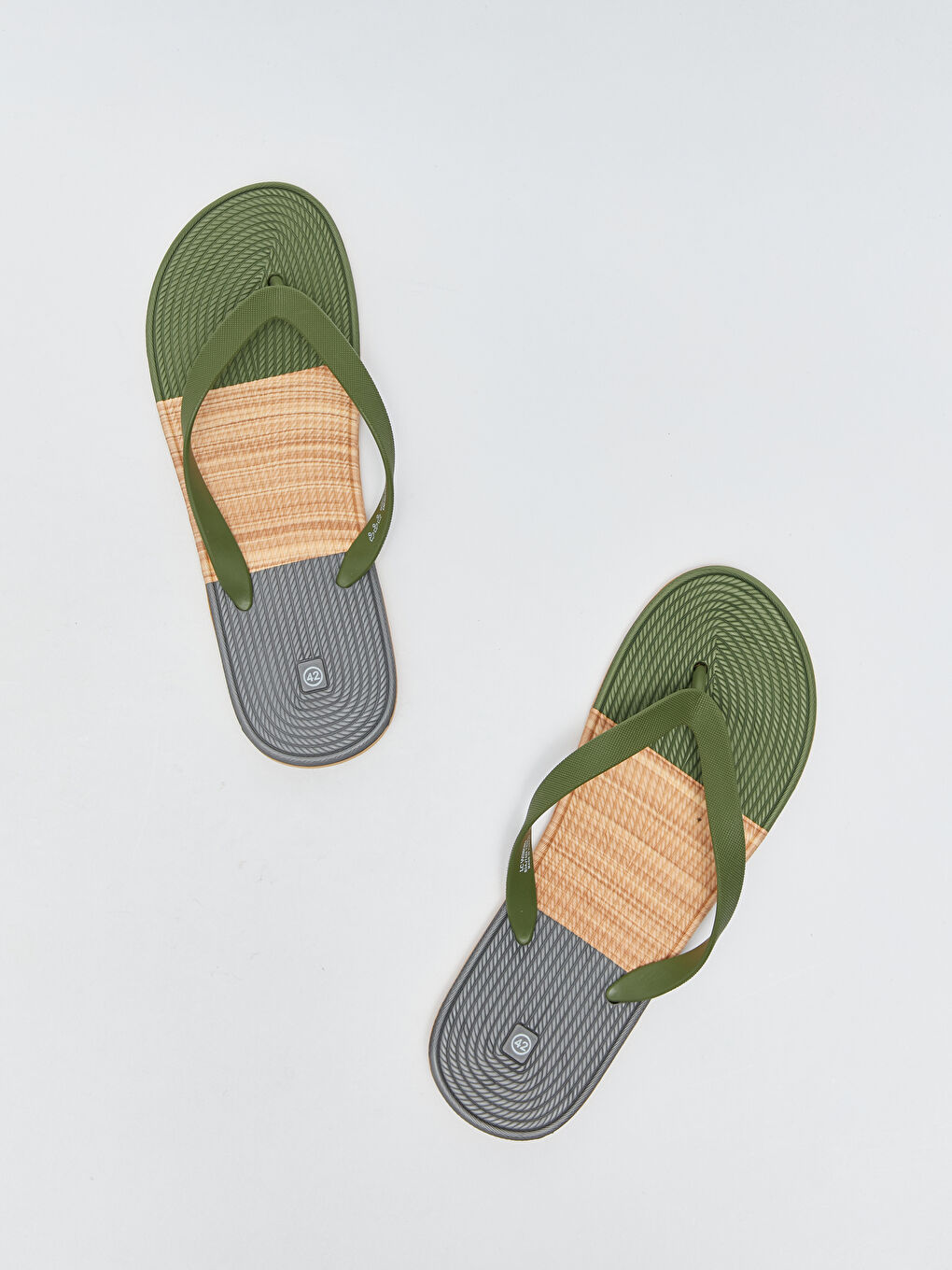 Bej Renk Bloklu Erkek Parmak Arası Plaj Terliği-4