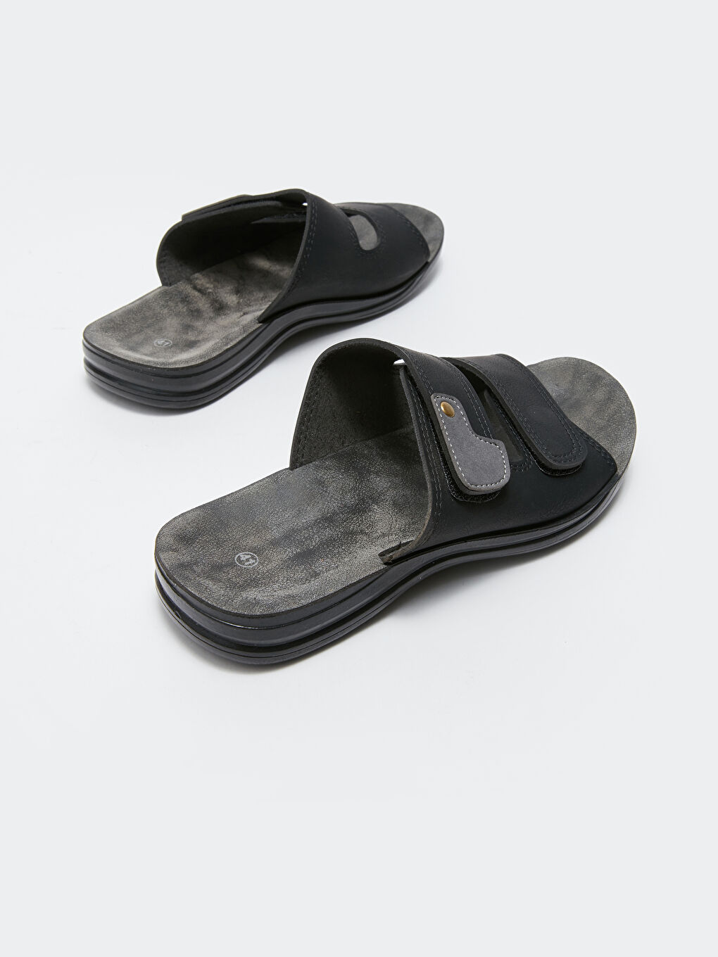 Faux Leather Velcro Men's Slippers-4