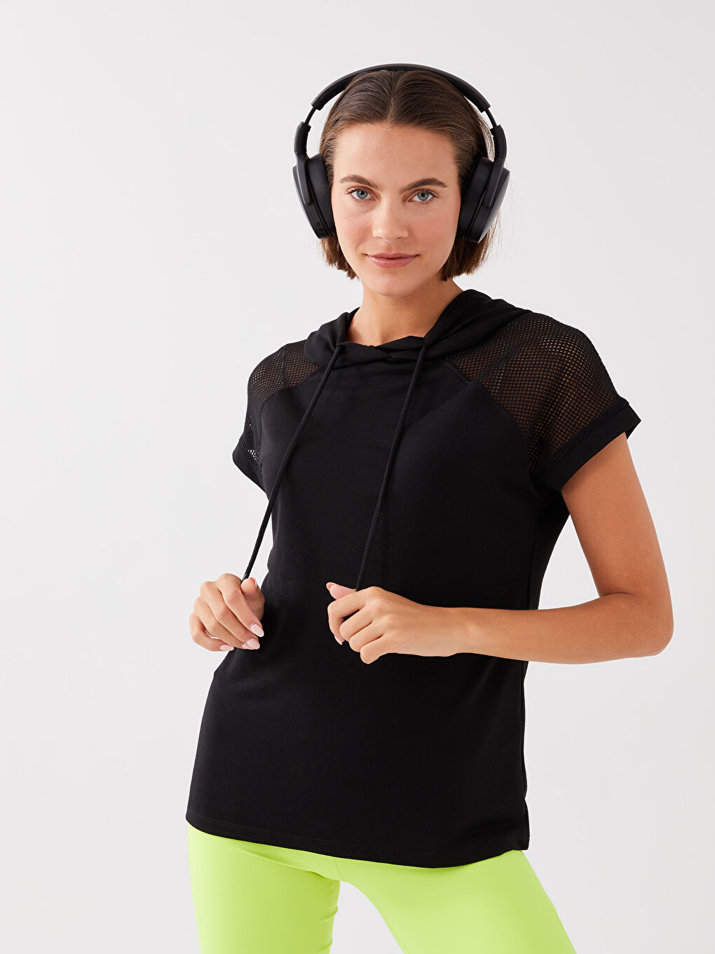 Tricou Sport Pentru Femei Cu Glugă, Mânecă Scurtă Și Croială Lejeră-2