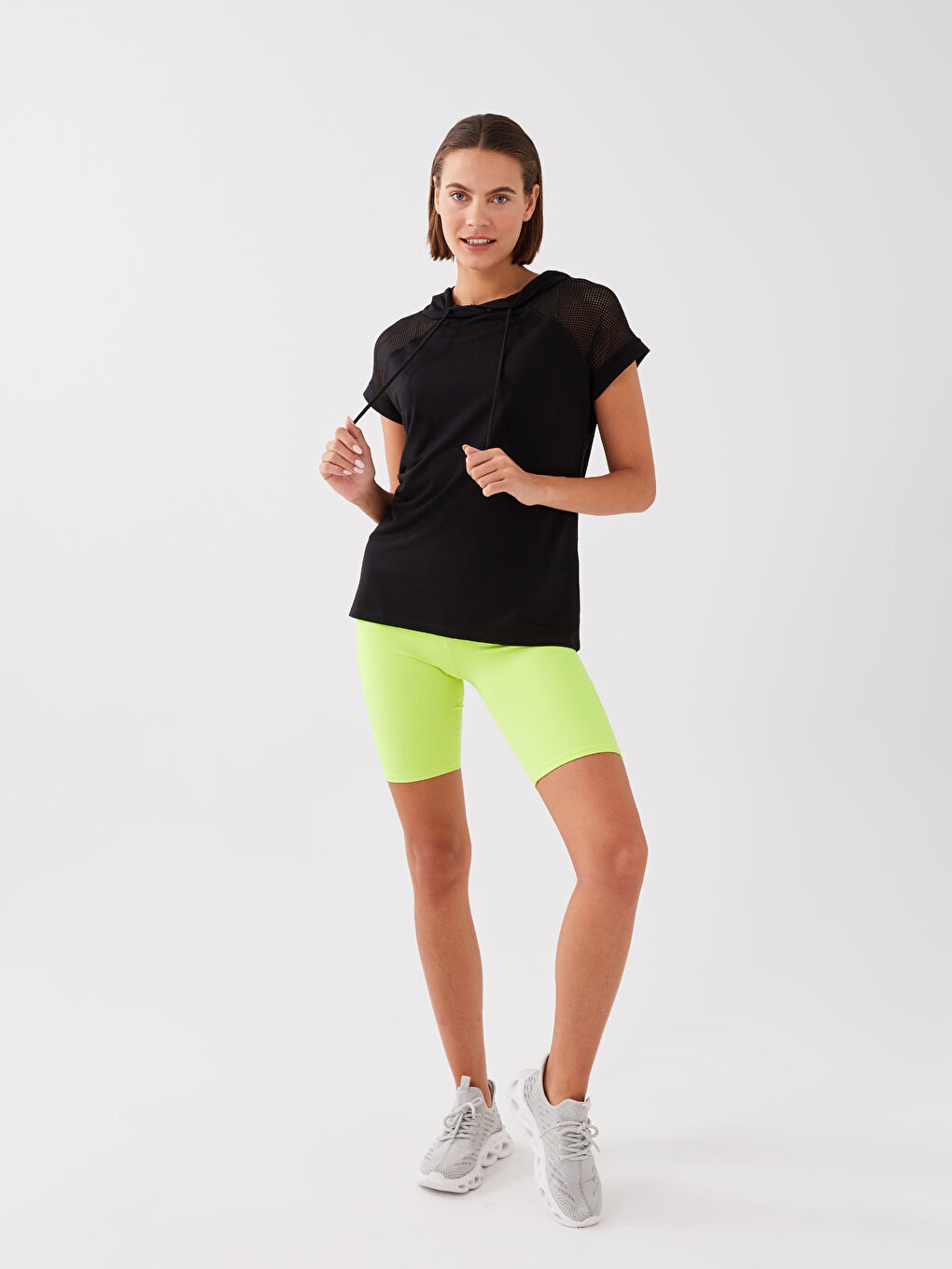 Tricou Sport Pentru Femei Cu Glugă, Mânecă Scurtă Și Croială Lejeră-3