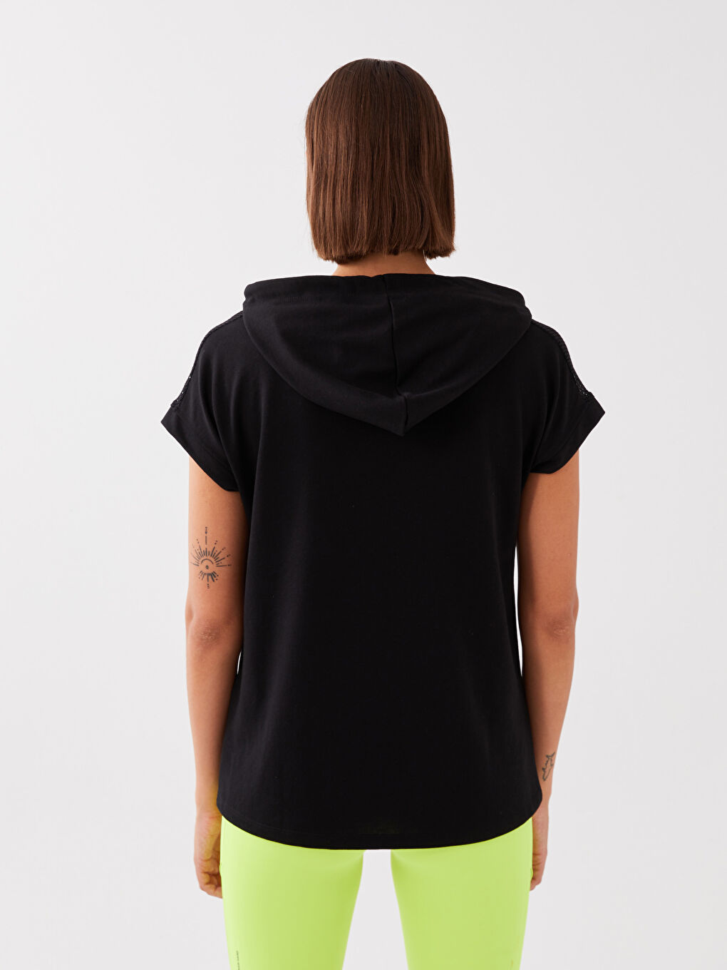 Tricou Sport Pentru Femei Cu Glugă, Mânecă Scurtă Și Croială Lejeră-5