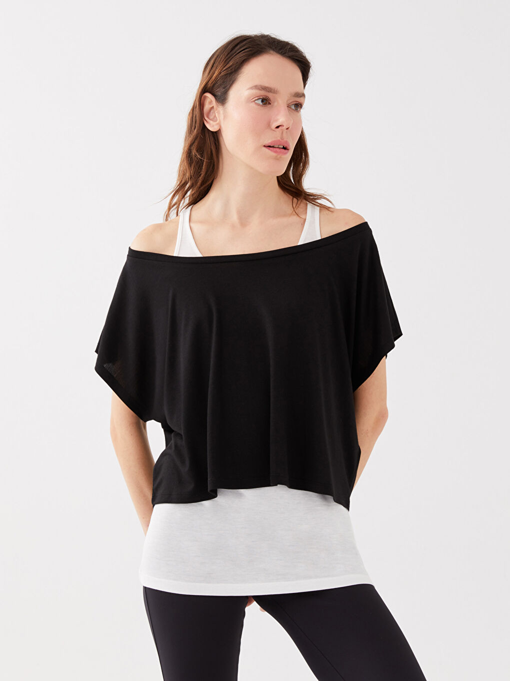 XSIDE ACTIVE Women's Slash Neck Plain Short Sleeve Sports T-Shirt and Tank Top -S3AJ98Z8-CVL