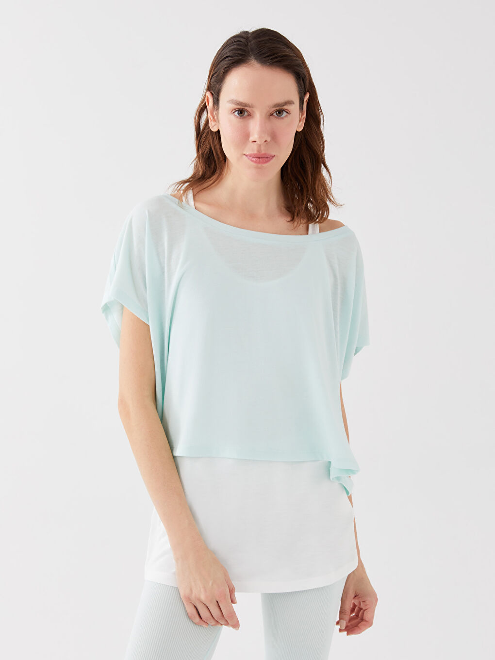 LCW SPORT Women's Slash Neck Plain Short Sleeve Sports T-Shirt and Tank Top -S3AJ98Z8-FUE