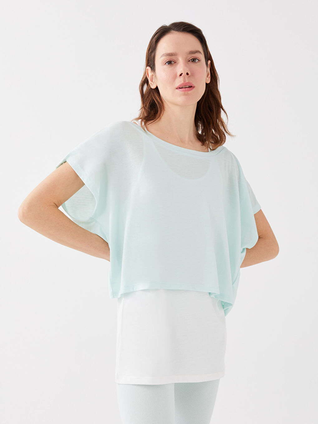 LCW SPORT Women's Slash Neck Plain Short Sleeve Sports T-Shirt and Tank Top -S3AJ98Z8-FUE