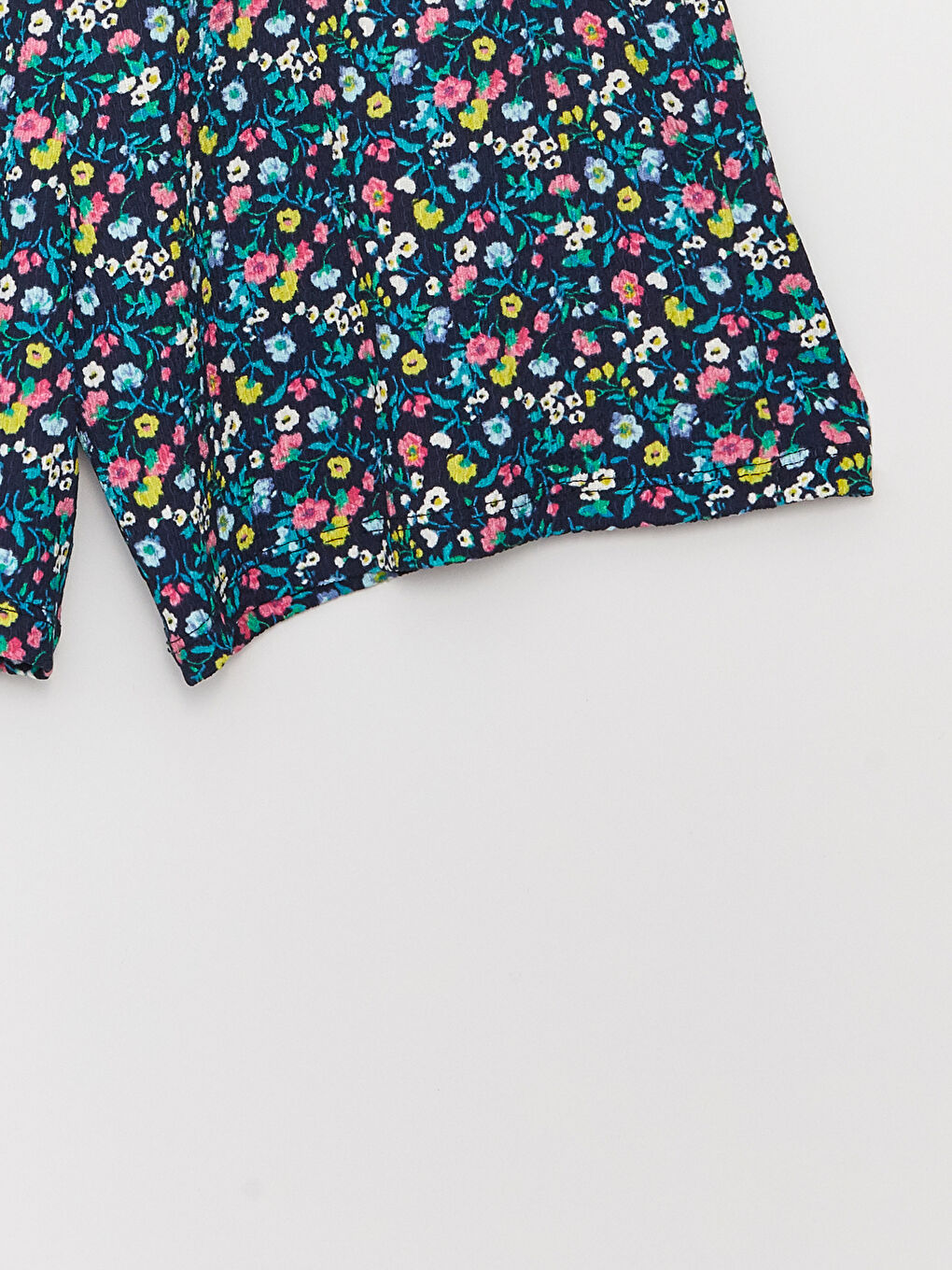 Lacivert Kare Yaka Desenli Kısa Kollu Kız Çocuk Tulum-2