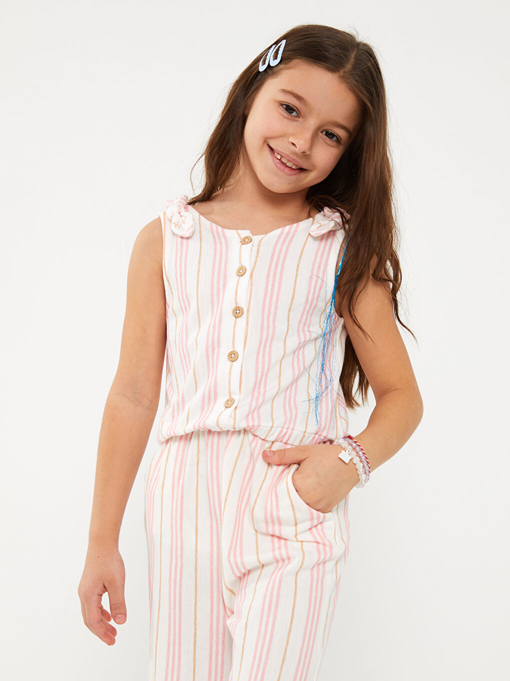 Crew Neck Striped Girl Overalls -S3AK19Z4-LFC
