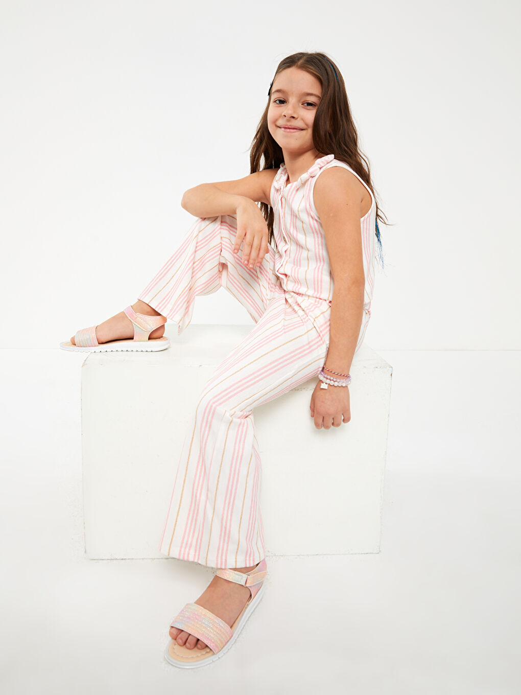 Crew Neck Striped Girl Overalls -S3AK19Z4-LFC