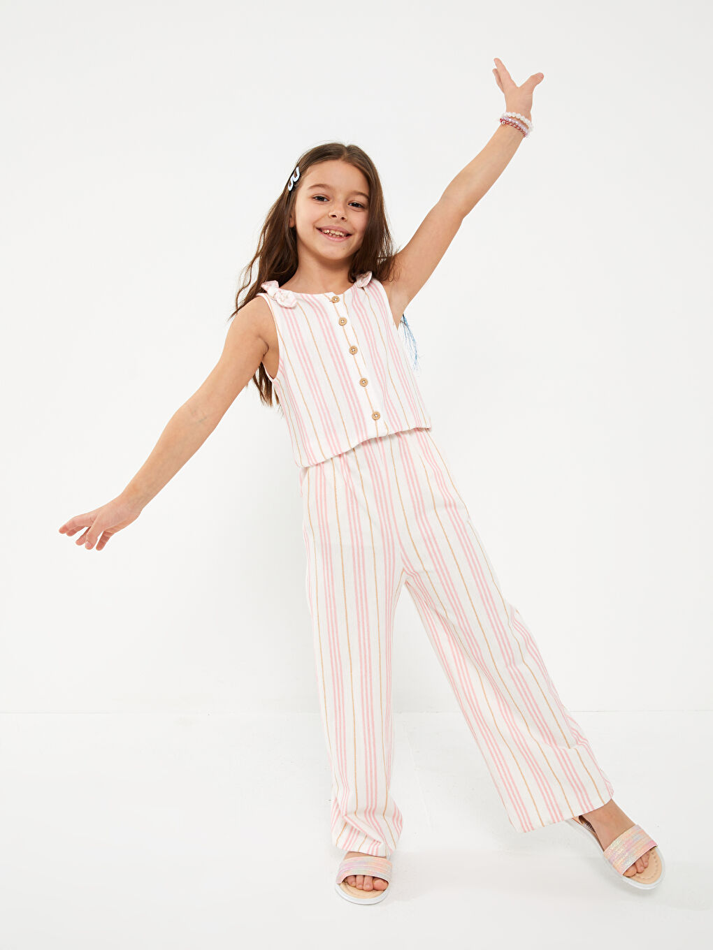 Crew Neck Striped Girl Overalls -S3AK19Z4-LFC