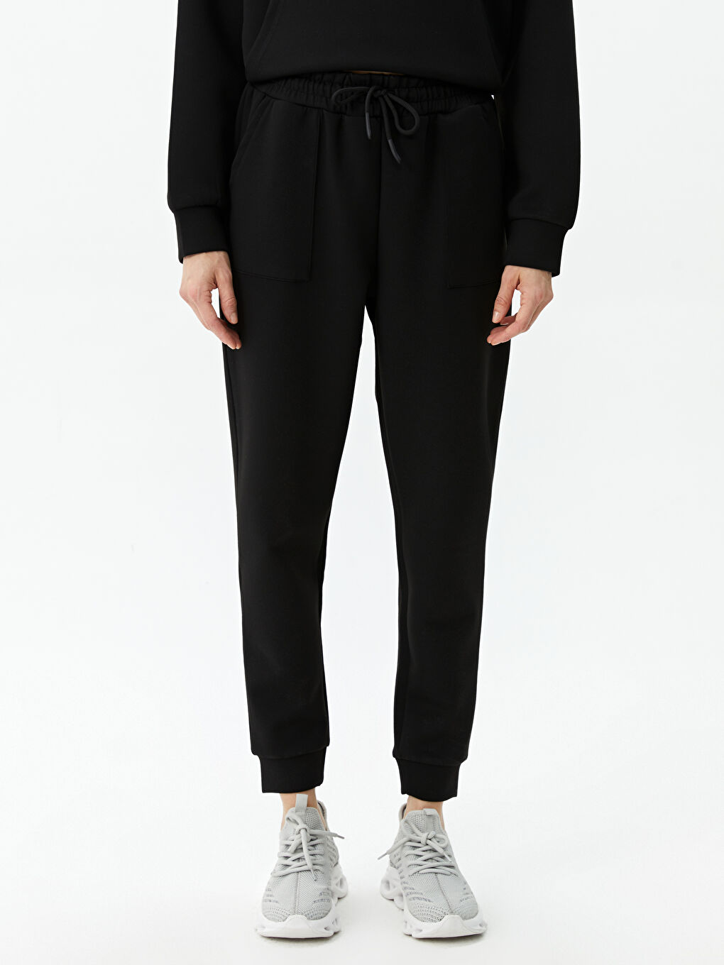 Siyah Kadın Beli Lastikli Düz Jogger Eşofman Altı-2