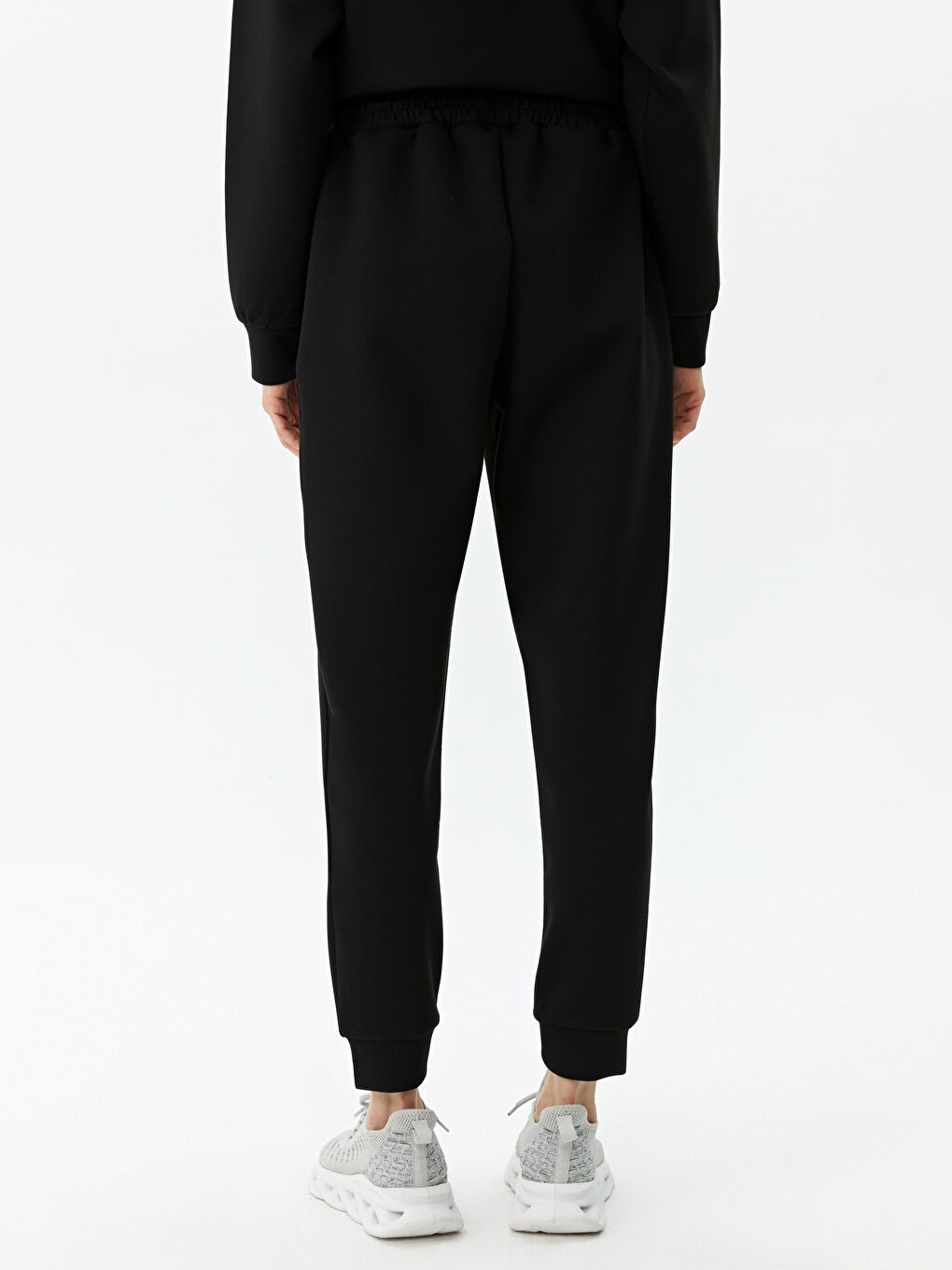 Siyah Kadın Beli Lastikli Düz Jogger Eşofman Altı-4