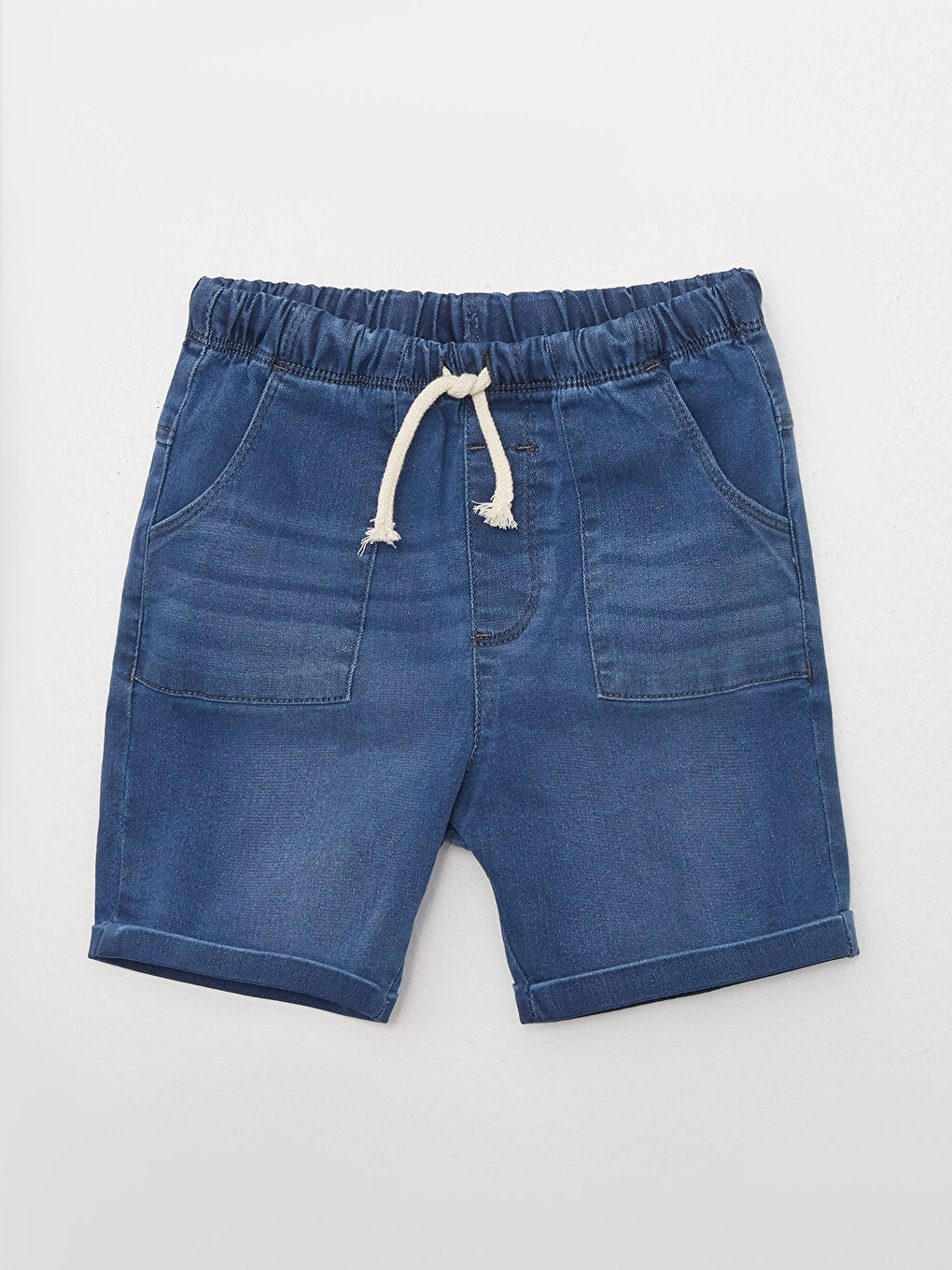 İndigo Beli Lastikli Basic Erkek Jean Şort