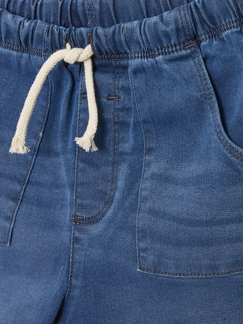 İndigo Beli Lastikli Basic Erkek Jean Şort-2