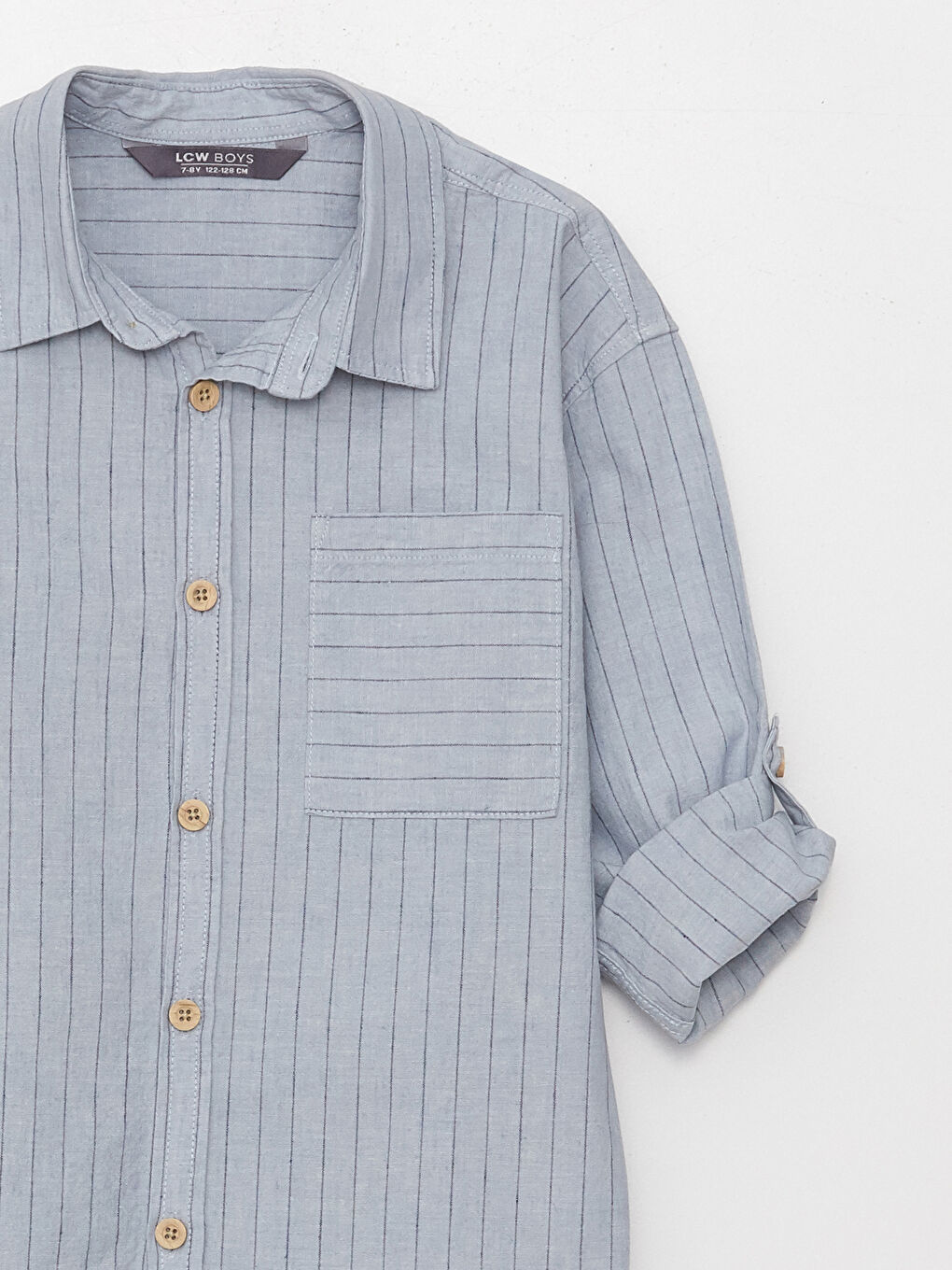 Mavi Rahat Kalıp Keten Karışımlı Erkek Çocuk Gömlek-1