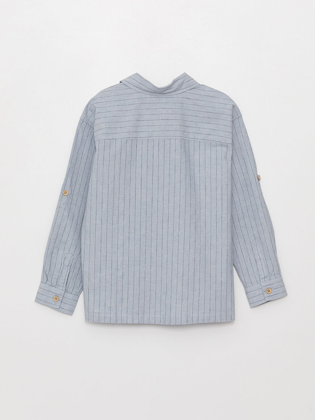 Mavi Rahat Kalıp Keten Karışımlı Erkek Çocuk Gömlek-2