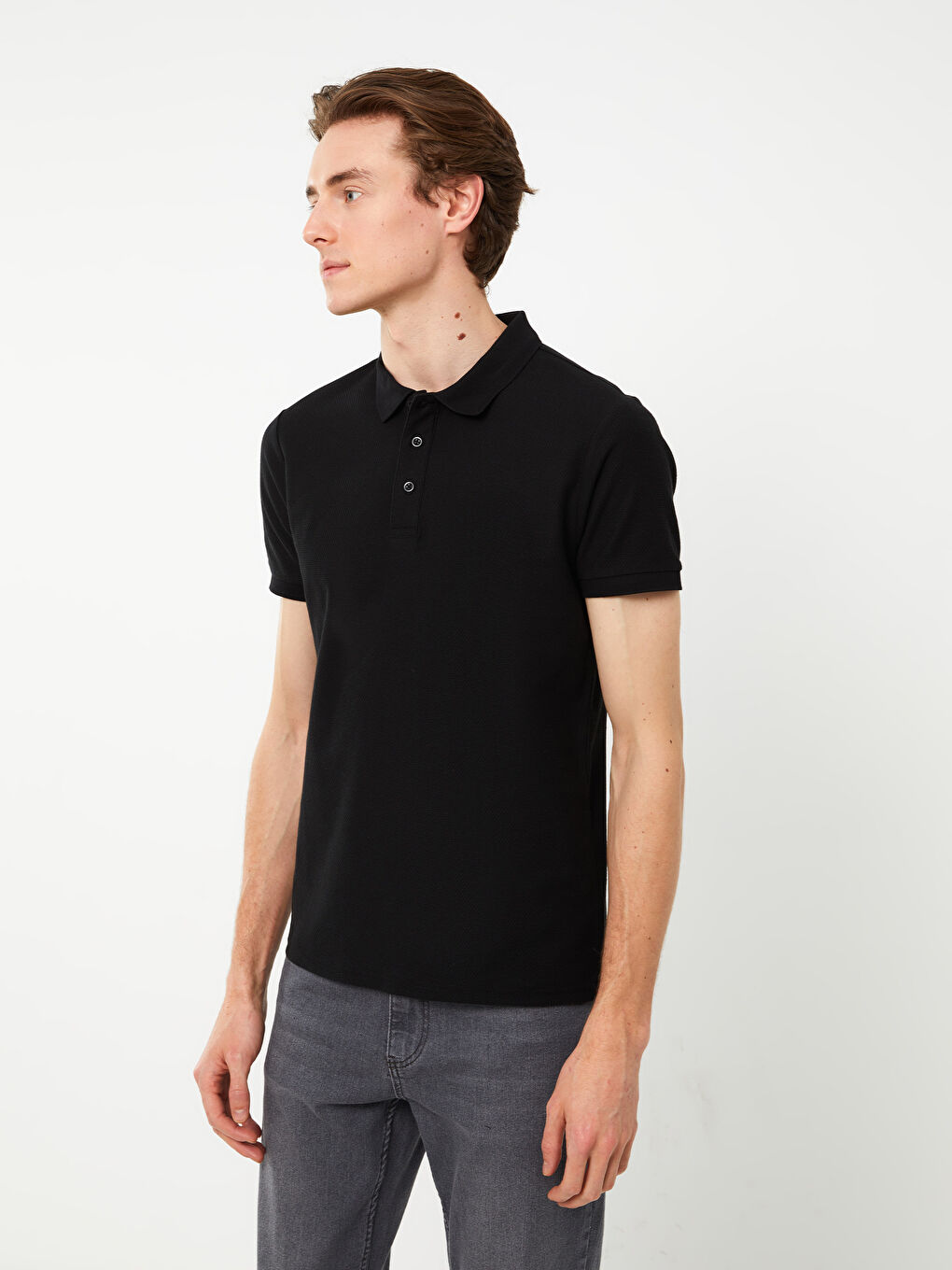 Siyah Polo Yaka Kısa Kollu Erkek Tişört