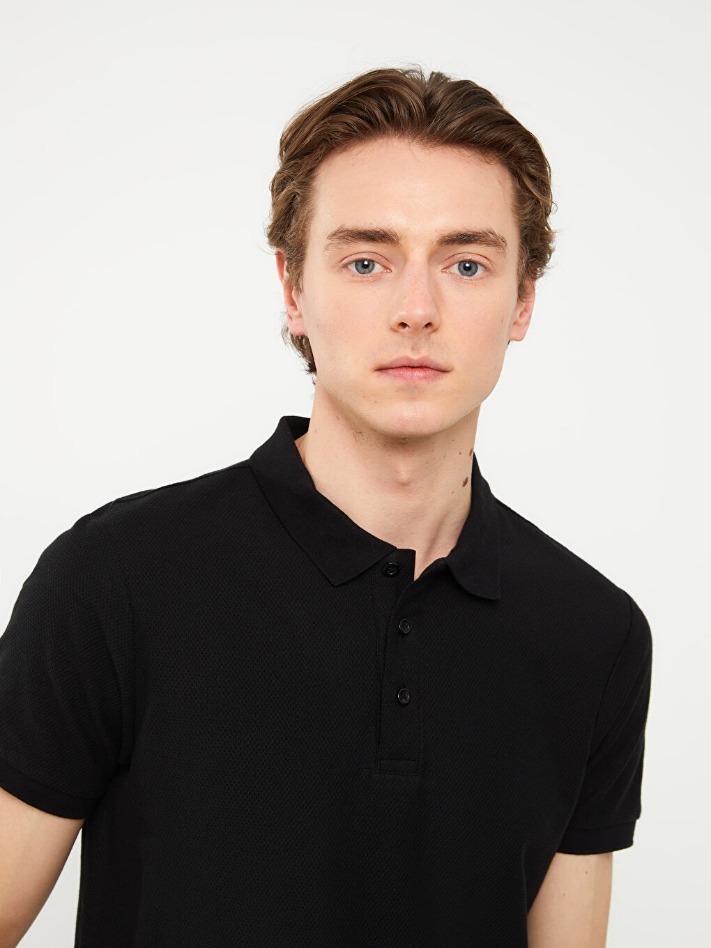 Siyah Polo Yaka Kısa Kollu Erkek Tişört-1