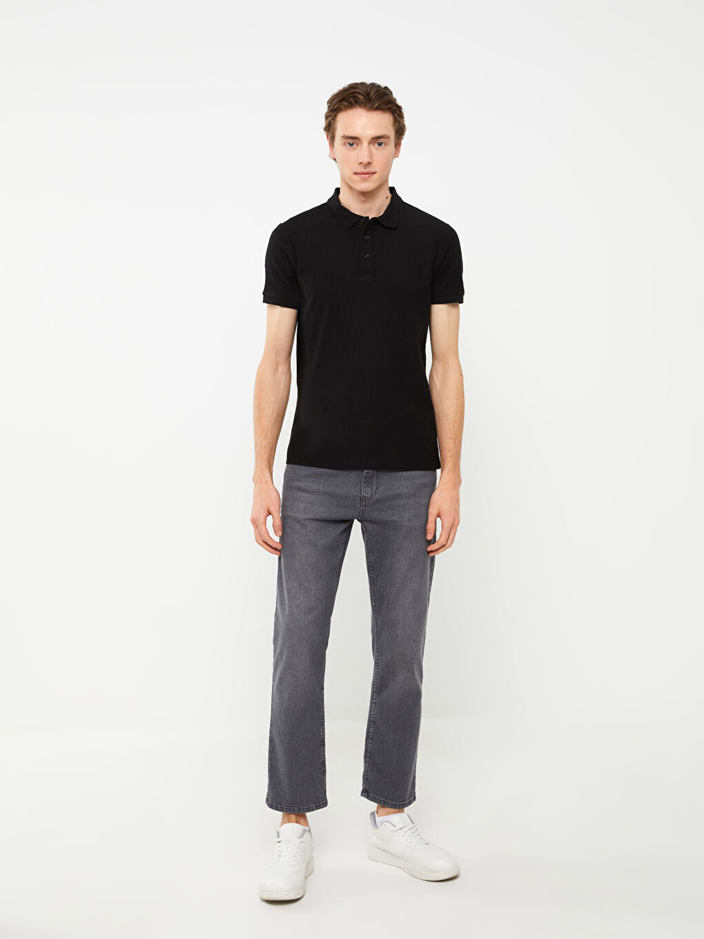 Siyah Polo Yaka Kısa Kollu Erkek Tişört-2