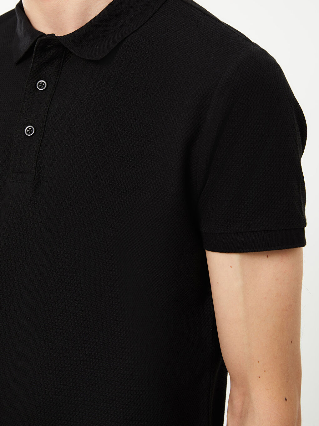 Siyah Polo Yaka Kısa Kollu Erkek Tişört-3