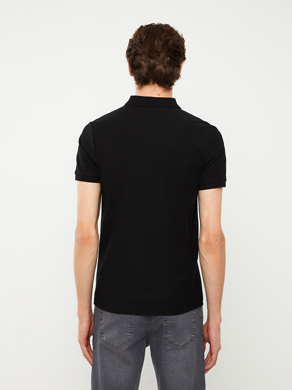 Siyah Polo Yaka Kısa Kollu Erkek Tişört-4