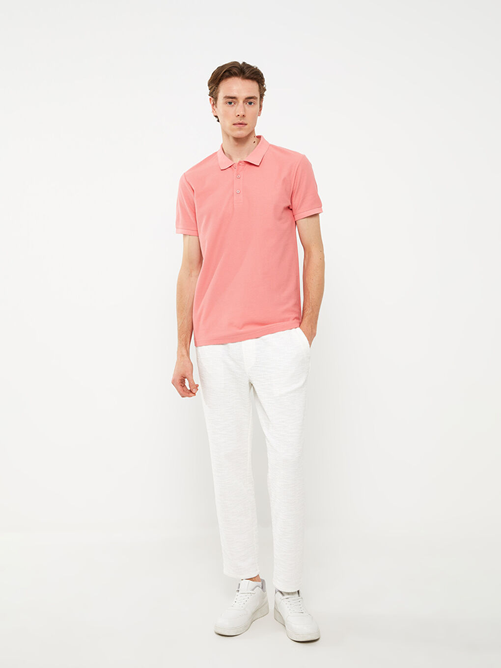 Pembe Polo Yaka Kısa Kollu Erkek Tişört-2