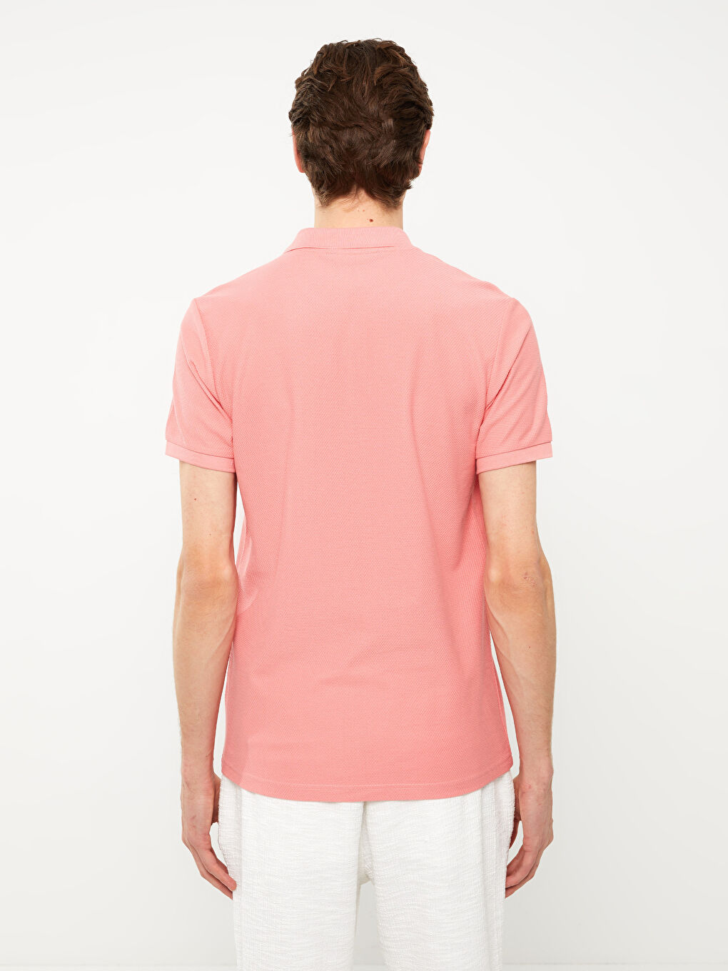 Pembe Polo Yaka Kısa Kollu Erkek Tişört-4